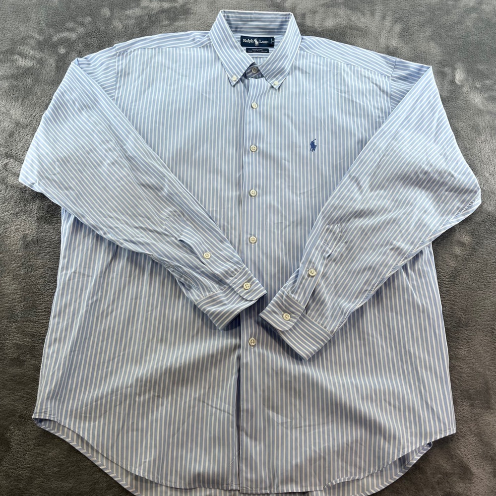 Ralph Lauren Marlowe Shirt Mens Large Blue White Striped 100% Two-Ply Cotton L/S